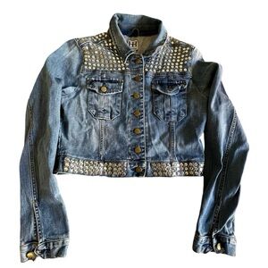 Haute Hippie Studded Cropped Denim Jacket L